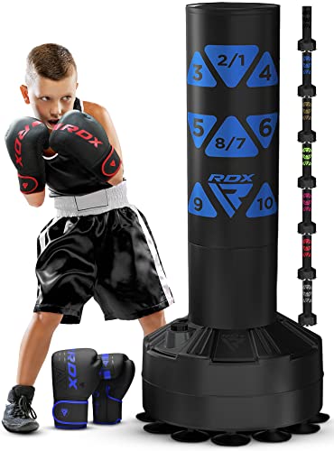 RDX Kids Freestanding Punching Bag & Cover, 4FT Heavy Duty Junior Ronin Target Pedestal Bag Set Suction Cup Stand Base Free Standing Kickboxing MMA Boxing Muay Thai Karate Home Gym Workout - color: BLUE