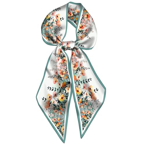 Head Hair Scarf Neck Silk Feeling Scarves Long Thin Satin Fashion Handbag Cute Decoration Women Girls 59 * 6.7'' - color: O-8-leaf Flower
