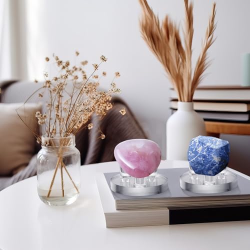 Jetec 8 Pcs Clear Acrylic Stand Rock Display 3 Peg Rock Display Easel | 2 x 2 x 1 Inch Small Geode Stands for Display, Easel and Holders for Fossil Coral Geode Rock Mineral Agate Small Collectibles