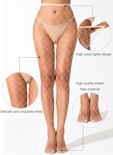 VOAKOW Fishnet Stockings Womens High Waist Fishnet Tights Mesh Stockings For Women - color: Nude 4
