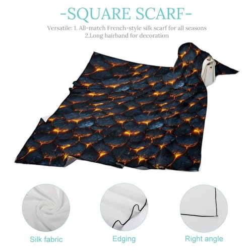 Women’s Square Scarf 27"x27", Lightweight Chiffon Satin Feel Fashion Scarf for Neck Hair Band Head Wrap Bag Accessory - color: Dragon Scale Glow Effect