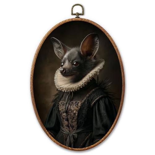 AYQJCBGC Vintage Bat Oval Framed Wall Art, Cottagecore Retro Canvas Wall Decor, Dark Academia Framed Prints Hanging Decor for Home Bedroom Living Room, 8.3x11.6 Inch. (029) - color: Black Bat