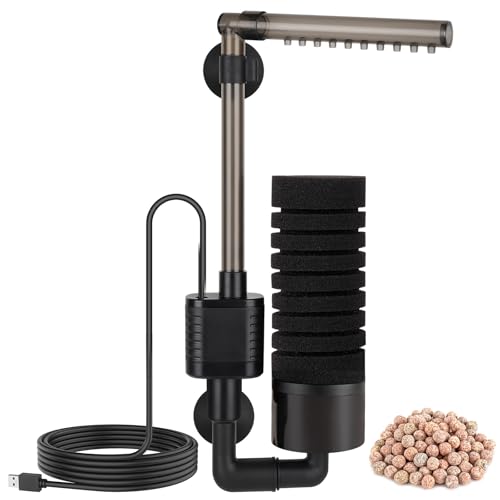 hygger USB Single Sponge Filter, Small Aquarium Filter with Adjustable Hanging Clip and Suction Cup, Duckbill Outlet, Rain Pipe Outlet, Extra Spare Sponge - size: S for less than 10 gallons