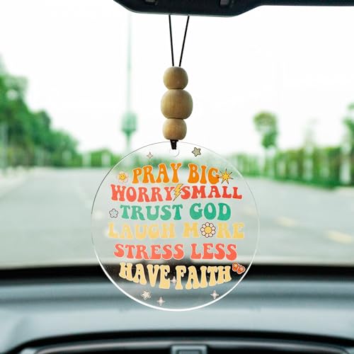 Talataca Christian 2D Flat Car Ornament & Wood Beads, Inspirational Quotes Beaded Rear View Mirror Accessories, Rearview Hanging Charm, Christmas Tree Decor, Religious Gift - color: 37