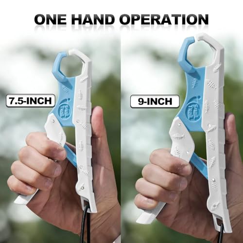 7.5'' Floating Fish Gripper, Fishing Grabber | Catfish Mouth Pliers, Caught Bass Holder, Fish Scale Hook Clamp, Saltwater Lip Grip Tool with Lanyard, Gifts for Men - color: White-blue