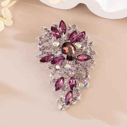SELOVO Women's Rhinestone Crystal Wedding Flower Leaf Sparkle Brooch Pin - color: Purple