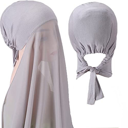 Yeieeo Instant Chiffon Hijab with Undercap (Tube or Bandage Cap), Breathable, no sweat buildup,Solid Chiffon Head Wraps - color: Gray