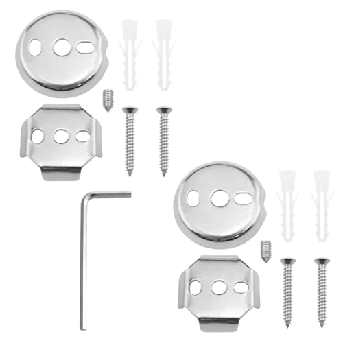 Towel Bar Mounting Hardware Universal Stainless Steel Bracket 1 Set | 2 Round and 2 Square Bases, Stainless Steel Construction, Screws with M3 Wrench, for Common Bathroom Fixtures