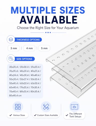 Transparent Acrylic Aquarium Lid, Ventilated Anti-Jump Cover, Cat Deterrent Splash Guard with Sliding Panel for Home Fish Tanks(5 mm,19.7x10.8 in/50x27.4cm) - color: 5 mm, size: 19.7x10.8 in/50x27.4cm