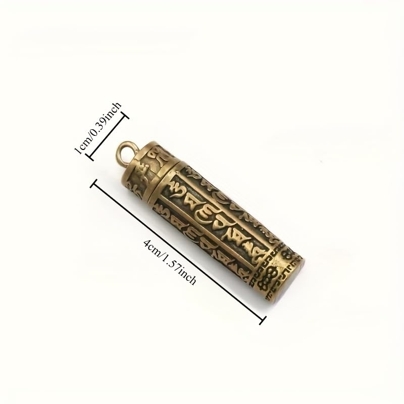 Mantra Prayer Cylinder Pendant Brass Hollow Screw Top Engraved Scripture Amulet Keychain Portable For Daily Carry Travel Home