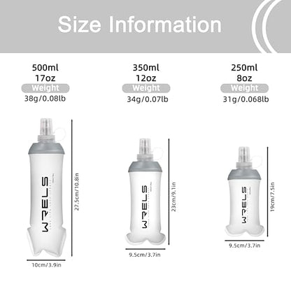WRELS Running Water Bottle,250ml/350ml/500ml TPU Soft Flask,Collapsible Water Bottles for Hydration Vests and Running Belts Backpack, Soft Water Bottles For Hiking Cycling Climbing - color: White-350ml*2