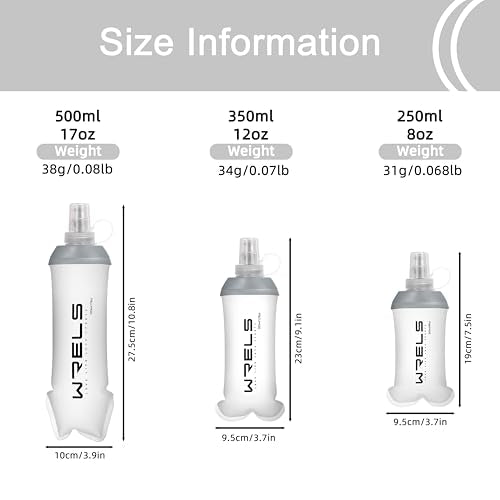 WRELS Running Water Bottle,250ml/350ml/500ml TPU Soft Flask,Collapsible Water Bottles for Hydration Vests and Running Belts Backpack, Soft Water Bottles For Hiking Cycling Climbing - color: White-250ml*2