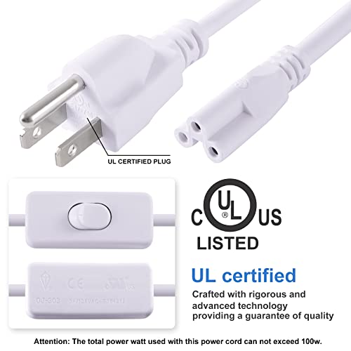 TRLIFE T5 T8 Power Cord, 6FT Long LED Light Cord with On/Off Switch, LED Wire Connector Power Cord with US Plug for T5 T8 Integrated Tube Light Fixtures (4 Pack)