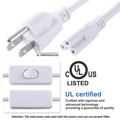 TRLIFE T5 T8 Power Cord, 6FT Long LED Light Cord with On/Off Switch, LED Wire Connector Power Cord with US Plug for T5 T8 Integrated Tube Light Fixtures (4 Pack)