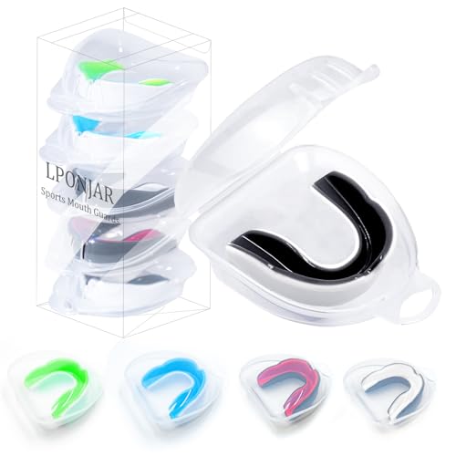 LPONJAR Moldable Sports Mouth Guard for Toddler Kids Youth, 5 Pack | Mouthguard with Case for Boys & Girls, Ideal for Football Lacrosse Hockey Basketball Boxing Taekwondo MMA Karate, Non-Braces - size: Medium (7-14 Year old)