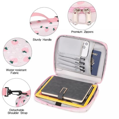 Bible Cover Case for Women Large Bible Cover for Girls Bible Study Supplies Accessories with Handle and Shoulder Strap | Durable - color: Pink-strawberry