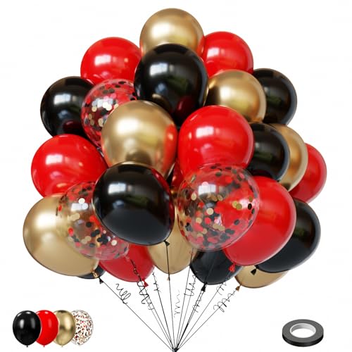 Lukiituke 75PCS Balloon, Black, Red, and Gold (12in and 5in), Casino Theme Party Decorations, New Year, Graduation, Wedding, Birthday - color: Black Red and Gold