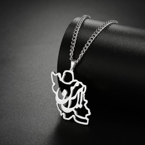 LIKGREAT Iran Map Necklace with Persian Calligraphy Stainless Steel Iranian Cultural Farsi Script Pendant Necklace Patriotic Peace Jewelry - color: 1-sliver