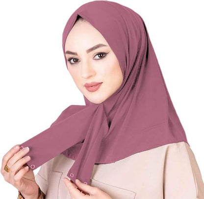 AIBEARTY Women Fashion Instant Muslim Turban Hijab with Snap Fastener Breathable Headscarf Bonnet Cap Turban Hat Shawl - color: Modal Deep Pink-3 Buttons
