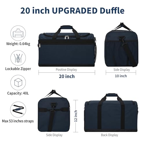 40L Gym Bag for Men, Navy Blue | 20 inch, Sport Duffle Bag, Weekender, Travel - color: Navy Blue