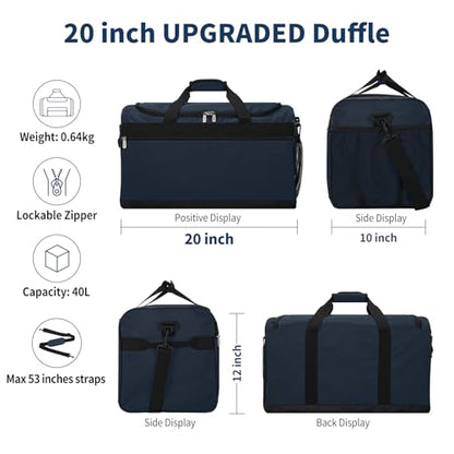 40L Gym Bag for Men, Navy Blue | 20 inch, Sport Duffle Bag, Weekender, Travel - color: Navy Blue