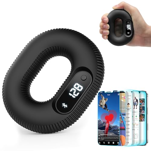 Smart Grip Strength Trainer with LED Display & Interactive App Game, Hand Grip Strengthener for Men Women, Adjustable 50lb Resistance Hand Exerciser for Forearm Finger, Stress Relief & Fitness Gadget, Black