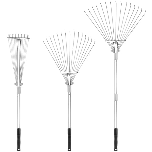 Buyplus Adjustable Garden Leaf Rake - 24 to 63 Inch Telescopic Metal Expandable Folding Leaves Rake, Metal Rakes for Leaves, Yard Rakes for Lawn Yard, Flowers Beds, Sliver - color: Sliver