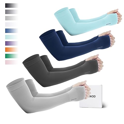 GOUNOD Sun Protection Cooling Arm Sleeves with Thumb Holes - Gardening Outdoors Sports Workouts Sunscreen Arm Sleeves - color: 4 Pairs:1 Pair Dark Grey,1 Pair Light Grey,1 Pair Dark Blue,1 Pair Light Blue