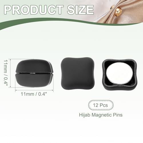 Hijab Magnetic Pins, Strong Hijab Pins Square Magnetic Buttons Pinless Headscarf Clips - Fitting for (Clothing - Dress - Scarf - Women) 12 Pack & 0.4 in & Black - color: Black