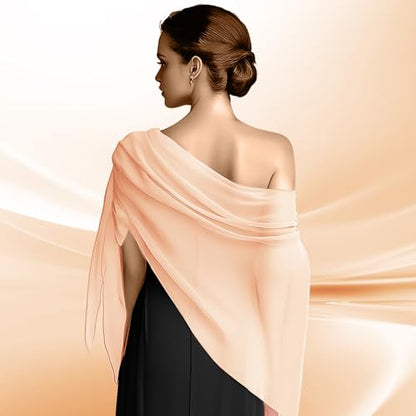 Chiffon Scarf,Soft Breathable Chiffon Shawls and Wraps,Silky Women's Hijab for Evening Dresses Wedding Bridal Scarves - color: Champagne, size: 67 x 28 inches