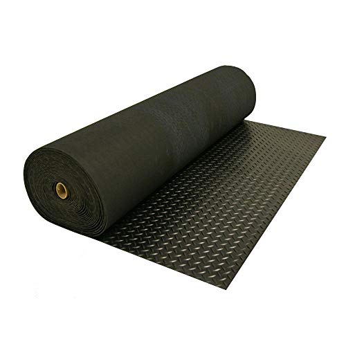 Rubber-Cal Diamond-Plate Rubber Flooring Roll - 3 mm x 4 ft x 9 ft Roll - Black - size: 108"L x 48"W x 0.1"Th