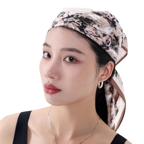 여성용 헤드 스카프 66cm(26인치) 실크처럼 매끄러운 라지 스퀘어 스카프, 헤어 랩, 야간 및 수면용 - color: Jaen Collection 9 - 베이지 추상