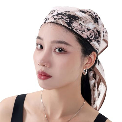 여성용 헤드 스카프 66cm(26인치) 실크처럼 매끄러운 라지 스퀘어 스카프, 헤어 랩, 야간 및 수면용 - color: Jaen Collection 9 - 베이지 추상
