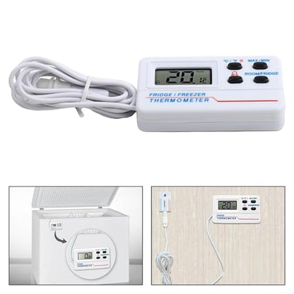 Digital Refrigerator Thermometer -50°C to 70°C with Large LCD Display, High Low Temperature Alarm for Cold Storage Aquarium Box Monitoring, White