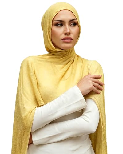 Crinkle Cotton Hijab, Soft Light and Breathable Hijab Scarf For Women, Suitable for All Seasons - color: Light Yellow