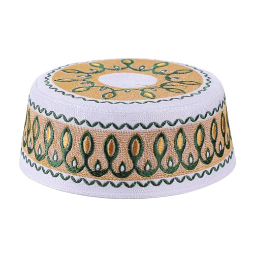 Muslim Prayer Kufi Hat Men Islam Skull Embroidery Cap Beanie Hat Arabian Omani Turkish Prayer Headwear Eid Gift - color: Ginger Color