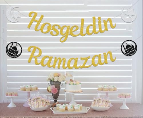 Hosgeldin Ramazan Banner - Ramadan Mubarak Banner - Ramadan Party Decorations Gold - size: Hosgeldin Ramazan