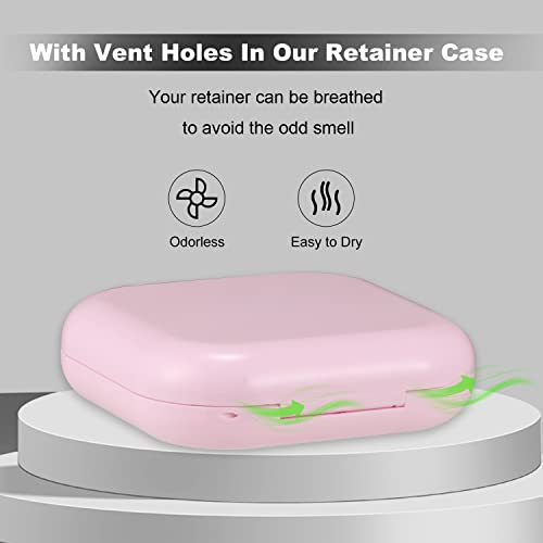 Retainer Case, Slim Aligner Case with Mirror, Compatible with Invisalign, Night Guard and Mouth Guard, Premium Retainer Case, With Aligner Remover Tool, Chew & Brush, Pink - color: Square: Pink