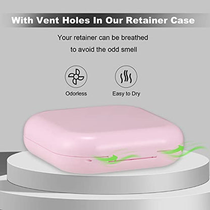 Retainer Case, Slim Aligner Case with Mirror, Compatible with Invisalign, Night Guard and Mouth Guard, Premium Retainer Case, With Aligner Remover Tool, Chew & Brush, Pink - color: Square: Pink
