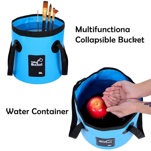 3 Pcs 20L (5-Gallon) Collapsible Bucket Set – Portable Foldable Water Container with Handle for Camping, Hiking, Fishing, Car Washing (Black, Orange, Blue)