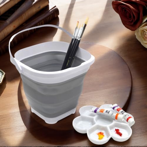 SAMMART 2.6L (0.68 Gallon) Super Mini Sqare Collapsible Plastic Bucket - Foldable Square Tub - Portable Fishing Water Pail - Space Saving Outdoor Waterpot (1, Grey) - color: Gray