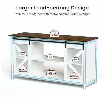 HRVEOCEI 80 Gallon Fish Tank Stand with Sliding Doors, Farmhouse Aquarium Stand with Storage Cabinet, Heavy Duty Fish Tank Table for Turtle Tanks Reptile, Adjustable Feets, 1000 LBS Capacity (White) - color: White