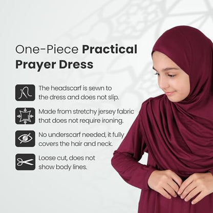 ihvan online Muslim Dress for Girls, Long Sleeve One-Piece Islamic Prayer Dress, Hijab for Kids, Girls Abaya, Islamic Gifts - color: Red