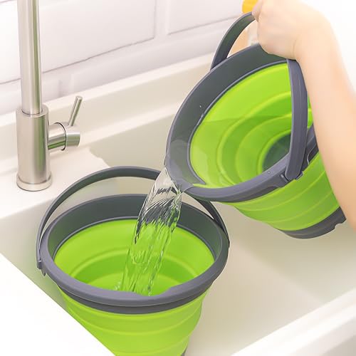 SAMMART 5.5L (1.4 Gallon) Collapsible Plastic Bucket - Foldable Round Tub - Portable Fishing Water Pail - Space Saving Outdoor Waterpot (Grey/Grass Green) - color: Grey/Grass Green