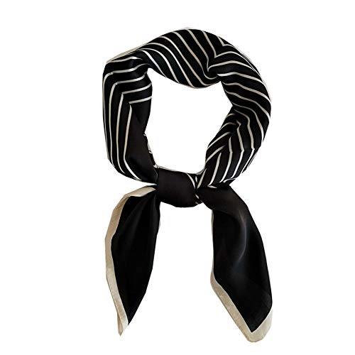 FONYVE Silk Feeling Scarf Medium Square Satin Head Scarf for Women 27.5 × 27.5 inches - color: 07 Stripe Black