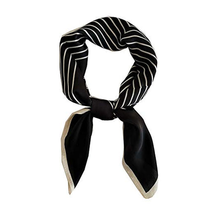 FONYVE Silk Feeling Scarf Medium Square Satin Head Scarf for Women 27.5 × 27.5 inches - color: 07 Stripe Black