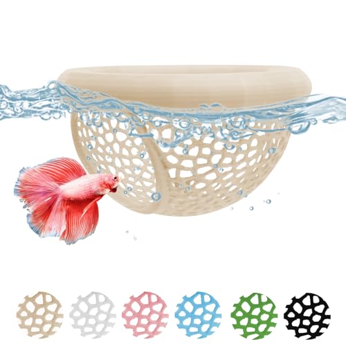 Aquarium Floating Betta Fish Hammock Cave 3D Printed Betta Shrimp Feeder & Hideout Toys Aquarium Feeding Ring Decor Turtle Tank Decorations (Beige,S-2.76"x1.38") - color: Beige, size: S-2.76"x1.38"