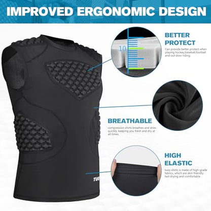 TUOY Adult Rib Chest Protector, New Version - Padded 5 Pads Baseball Football Lacrosse Rib Heart Sternum Guard - color: RY-black, size: Medium