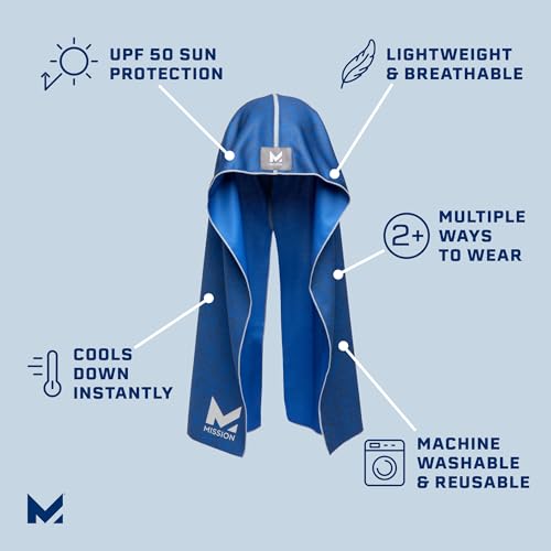 MISSION Cooling Hoodie Towel, Evaporative Cool Technology, Cools Instantly When Wet, UPF 50 Sun Protection, Contours Your Head to Stay in Place, Great for Sports, Fitness, Gym - color: Astra Lapis Blue