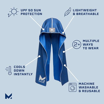MISSION Cooling Hoodie Towel, Evaporative Cool Technology, Cools Instantly When Wet, UPF 50 Sun Protection, Contours Your Head to Stay in Place, Great for Sports, Fitness, Gym - color: Astra Lapis Blue